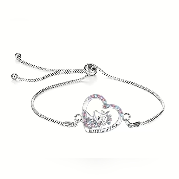 New 4pc unicorn set necklace bracelet earrings adjustable ring, T1B3A - Picture 3 of 7